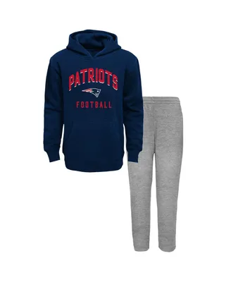 Big Boys Navy, Heather Gray New England Patriots Play by Play Pullover Hoodie and Pants Set