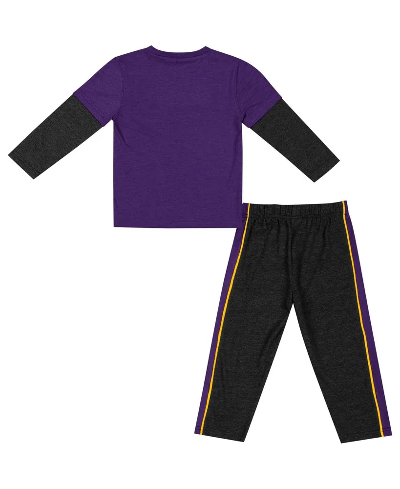 Toddler Boys and Girls Colosseum Purple, Black Lsu Tigers Long Sleeve T-shirt Pants Set