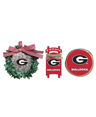 The Memory Company Georgia Bulldogs Three-Pack Wreath, Sled and Circle Ornament Set