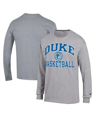 Men's Champion Heather Gray Duke Blue Devils Basketball Icon Long Sleeve T-shirt