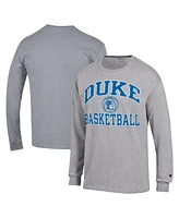 Men's Champion Heather Gray Duke Blue Devils Basketball Icon Long Sleeve T-shirt