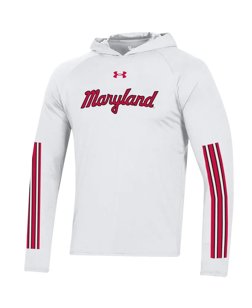 Men's Under Armour White Maryland Terrapins Throwback Tech Long Sleeve Hoodie T-shirt