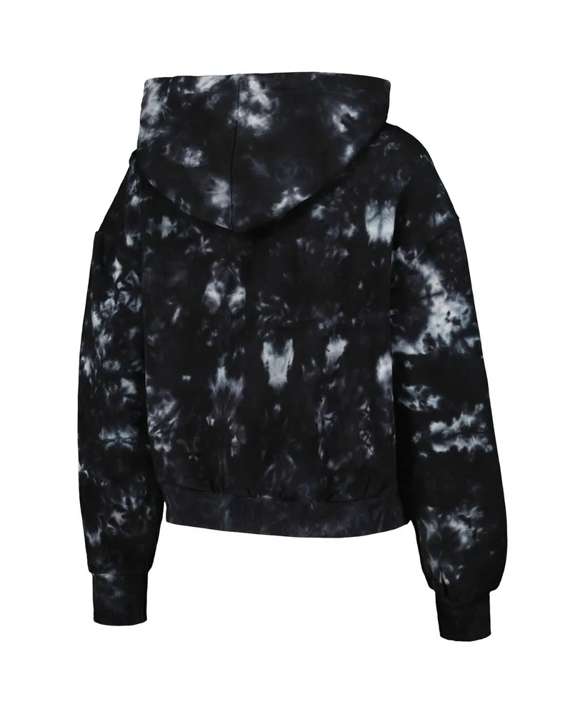 Women's The Wild Collective Black Minnesota Vikings Tie-Dye Cropped Pullover Hoodie