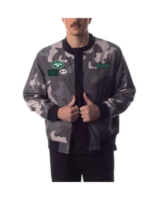 Men's and Women's The Wild Collective Gray Distressed New York Jets Camo Bomber Jacket