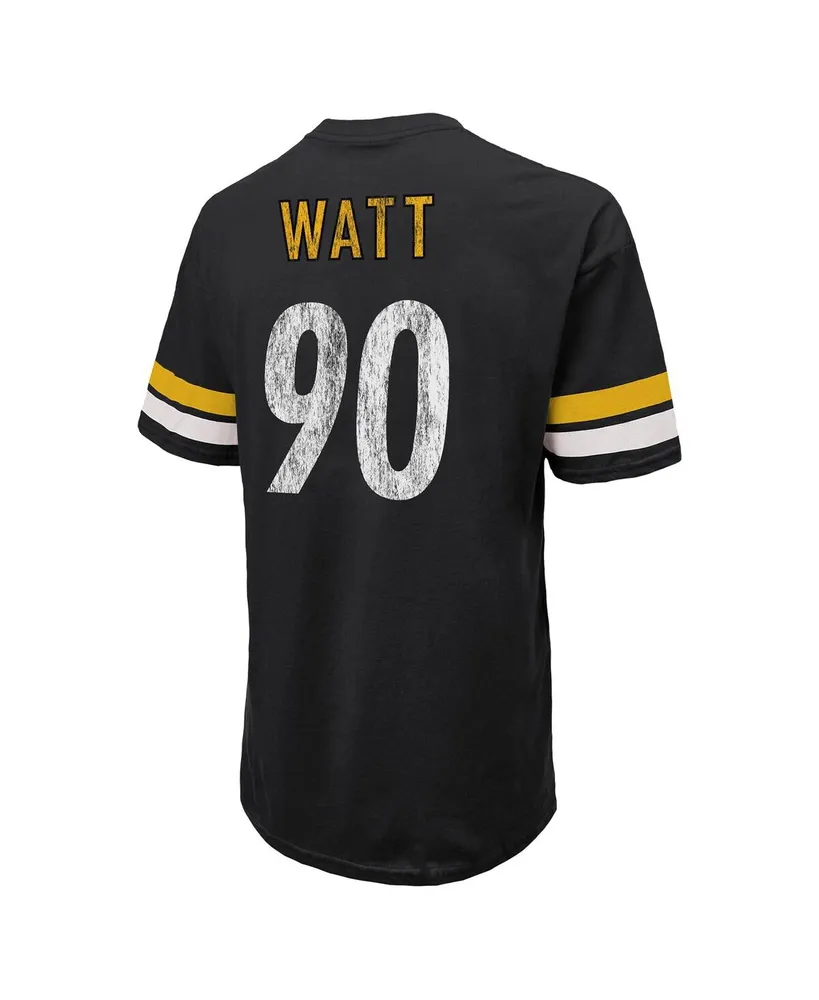 Men's Majestic Threads T.j. Watt Black Distressed Pittsburgh Steelers Name and Number Oversize Fit T-shirt