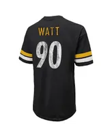 Men's Majestic Threads T.j. Watt Black Distressed Pittsburgh Steelers Name and Number Oversize Fit T-shirt