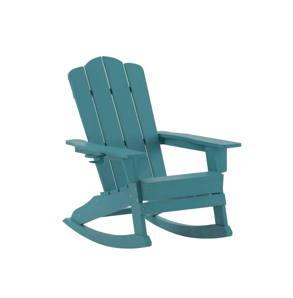 Nassau Adirondack Rocking Chair With Cup Holder, All-Weather Hdpe Indoor/Outdoor