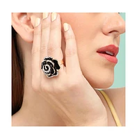 Sohi Women's Black Embellished Rose Cocktail Ring