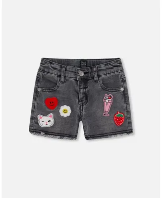 Girl Short With Patches Black Denim