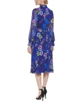 Jessica Howard Women's Printed Tie-Waist Long-Sleeve Dress