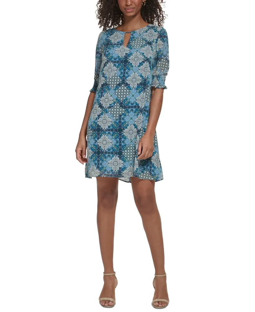 Jessica Howard Women's Printed Elbow-Sleeve A-Line Dress