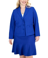 Le Suit Plus Crepe Three-Button Flounce-Skirt