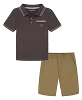 Calvin Klein Toddler Boys Tipped Pique Short Sleeve Polo Shirt and Twill Shorts, 2 Piece Set