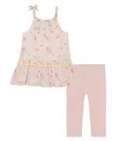 Kids Headquarters Toddler Girls Floral Georgette Babydoll Tunic Top and Capri Leggings, 2 Piece Set