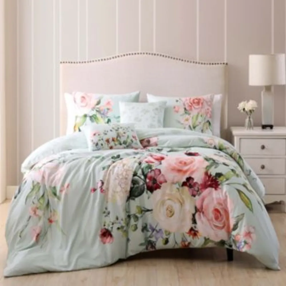 Bebejan Rose On Misty Green 100 Cotton 5 Piece Reversible Comforter Set