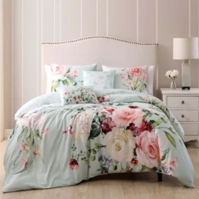 Bebejan Rose On Misty Green 100 Cotton 5 Piece Reversible Comforter Set