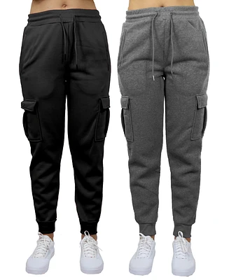 Galaxy By Harvic Women's Heavyweight Loose Fit Fleece Lined Cargo Jogger Pants Set, 2 Pack