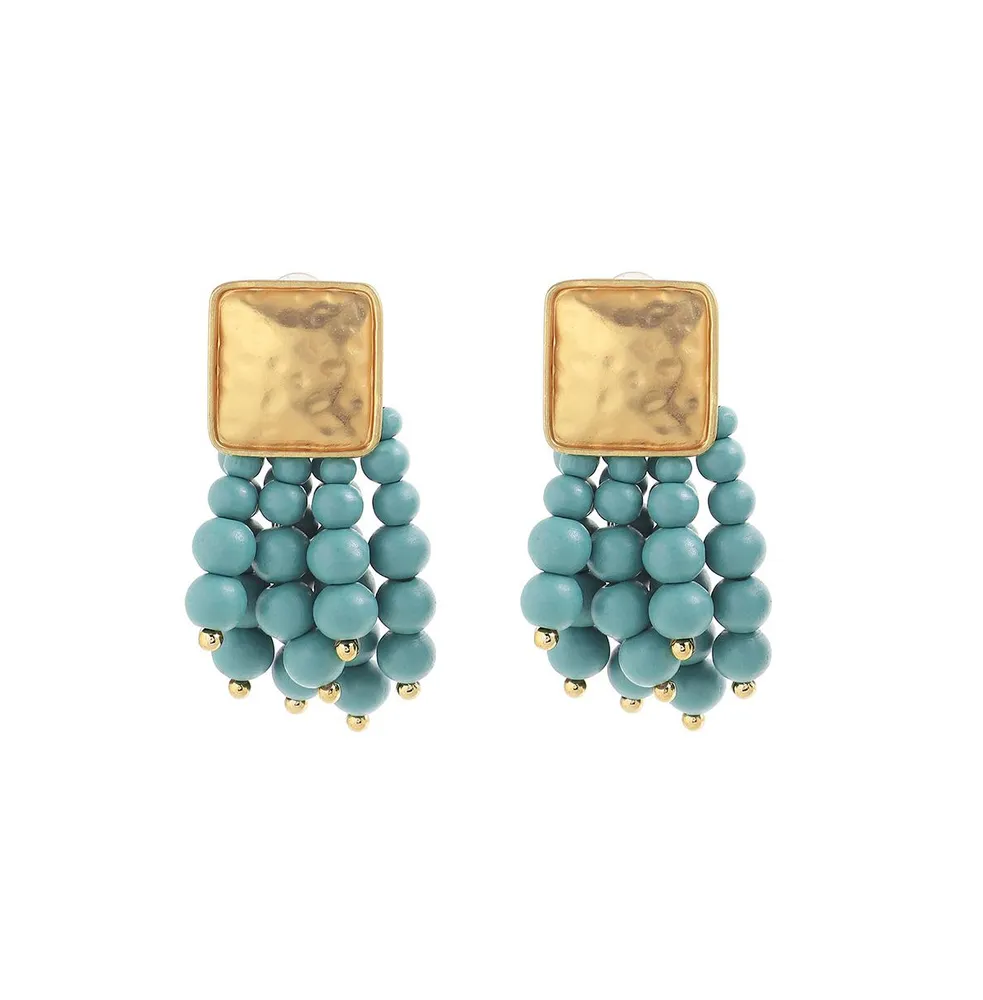 Sohi Women's Blue Beaded Cluster Drop Earrings