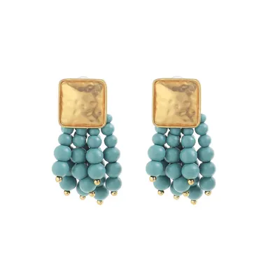 Sohi Women's Blue Beaded Cluster Drop Earrings