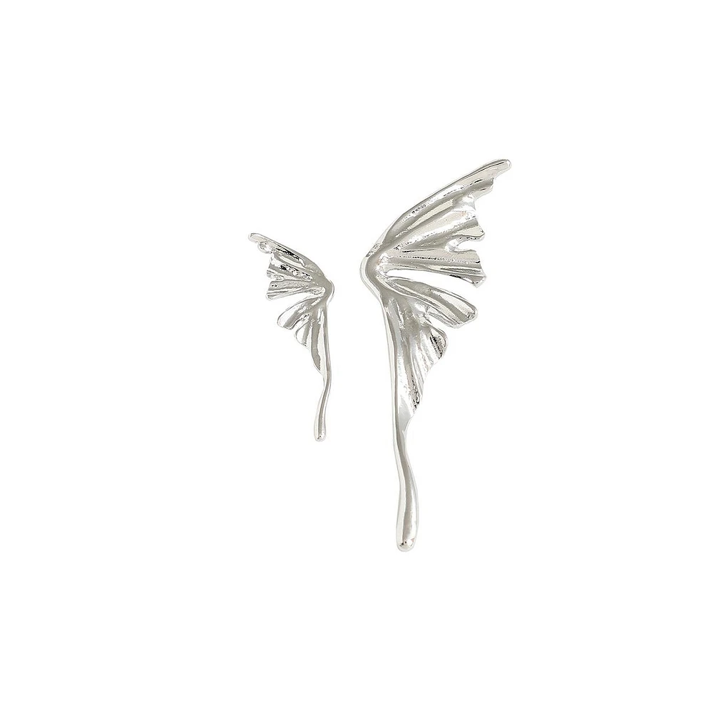 Sohi Women's Silver Metallic Wing Drop Earrings