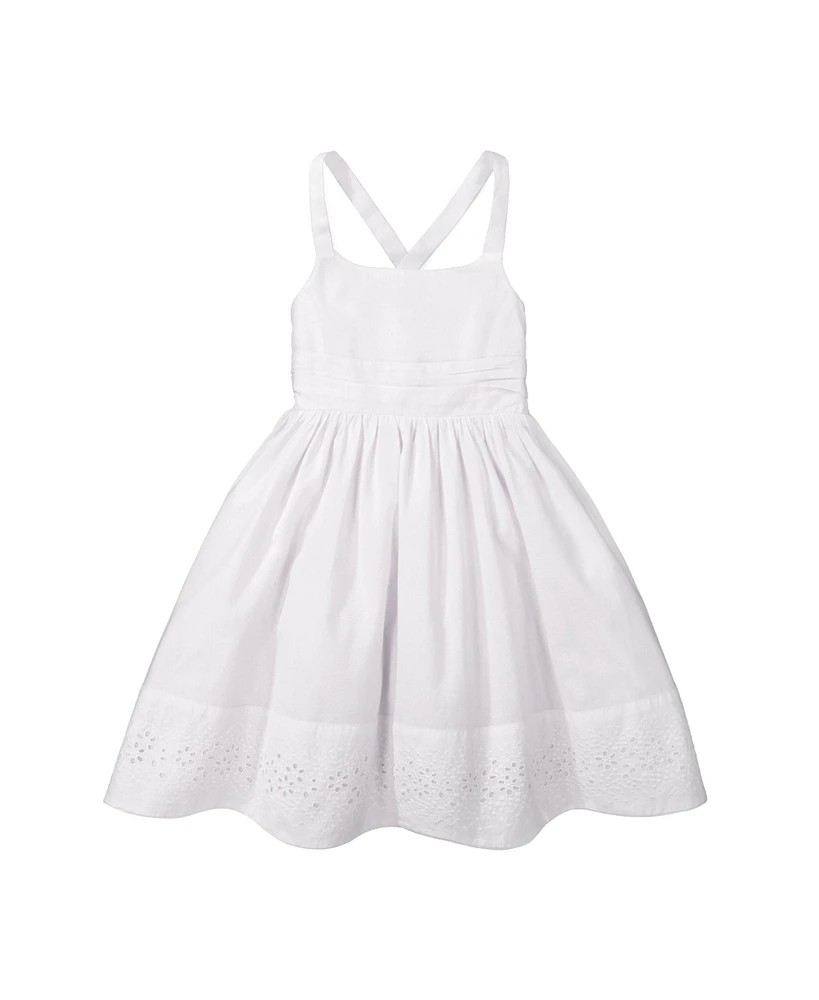 Hope & Henry Girls' Sleeveless Special Occasion Sun Dress with Bow Back Detail and Embroidery, Toddler