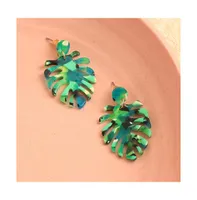 Sohi Women's Green Palm Leaf Drop Earrings