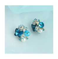 Sohi Women's Blue Embellished Cluster Stud Earrings