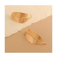 Sohi Women's Gold Metallic Leaf Drop Earrings