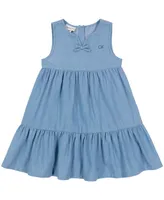 Calvin Klein Little Girls Sleeveless Chambray Ruffle Hem Dress