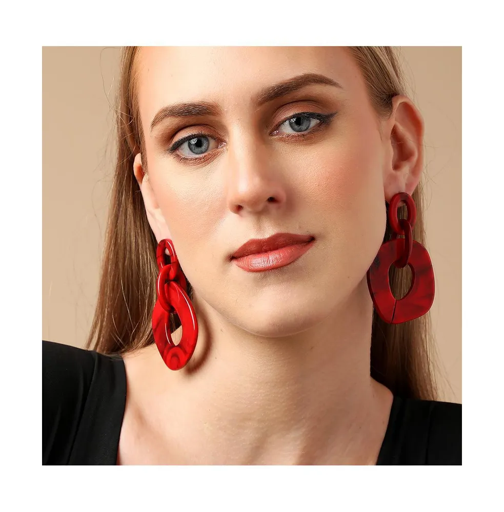 Sohi Women's Red Hollow Drop Earrings