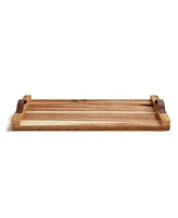 American Atelier Rectangular Acacia Wood Tray with Leather Handles