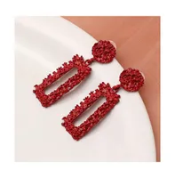 Sohi Women's Red Textured Geometric Drop Earrings