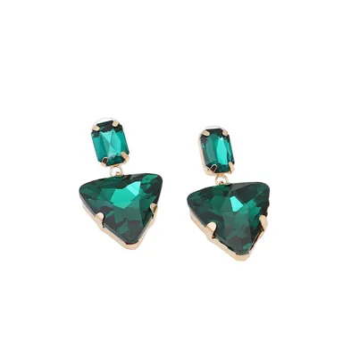 Sohi Women's Green Triangle Stone Drop Earrings