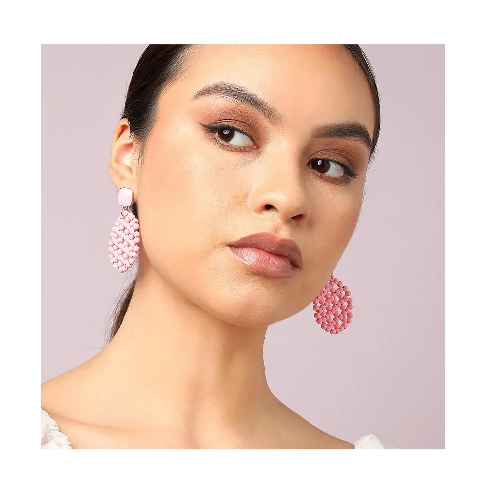 Sohi Women's Pink Beaded Circular Drop Earrings