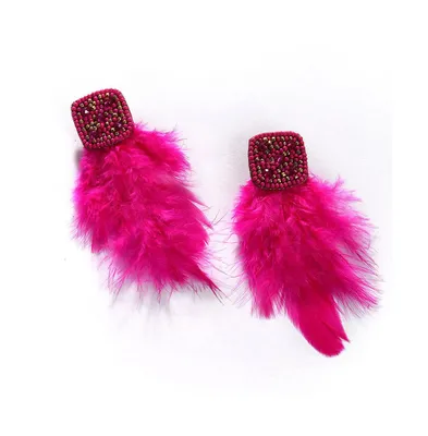 Sohi Women's Pink Beaded Feather Drop Earrings