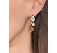 Polished Beaded Cz Hoop Earrings