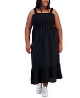 Derek Heart Trendy Plus Straight-Neck Smocked Dress