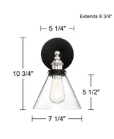 Burke Industrial Modern Wall Light Sconce Black Brushed Nickel Hardwired 7 1/4" Fixture Led Clear Glass Cone Shade for Bedroom Bathroom Vanity Living