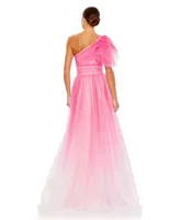 Women's Glitter Ombre Ruffled One Shoulder Ball gown