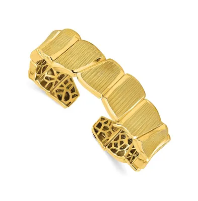 18k Yellow Gold Solid Textured Cuff Bangle Bracelet