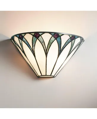Filton Tiffany Style Wall Light Sconce Bronze Hardwired 12 1/4" Wide Fixture Blue White Stained Art Glass Shade for Bedroom Bathroom Bedside Living Ro