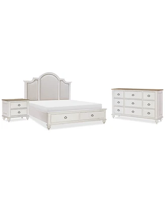 Mandeville 3pc Bedroom Set (Upholstered California King Storage Bed + Dresser -Drawer Nightstand
