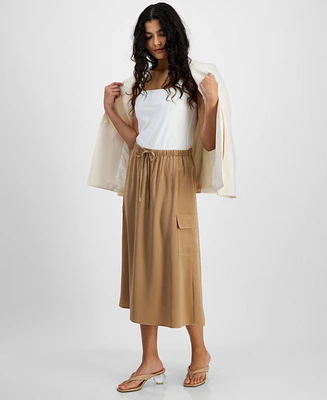 Bar Iii Women's Drawstring Waist Cargo Midi Skirt, Created for Macy's