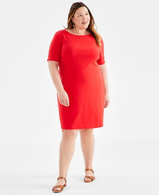 Style & Co Plus Size Solid Boat-Neck Dress, Created for Macy's