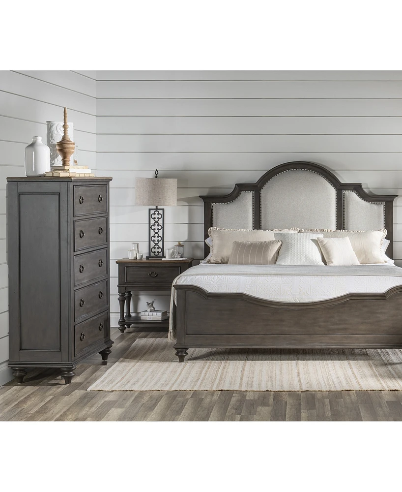 Mandeville 3pc Bedroom Set (Upholstered Queen Bed + Drawer Chest 1-Drawer Nightstand)