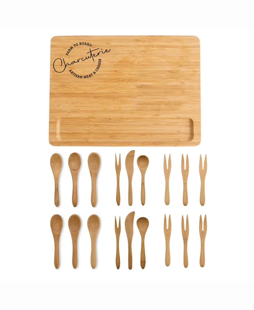 Hic Kitchen Maison Du Fromage 19-Piece Burnished Bamboo Charcuterie Rectangular Cheese Board and Tools Set