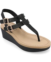 Journee Collection Women's Bianca Double Buckle Platform Wedge Sandals