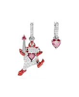 Swarovski Asymmetrical Design, Playing Card, Red, Rhodium Plated Alice In Wonderland Drop Earrings