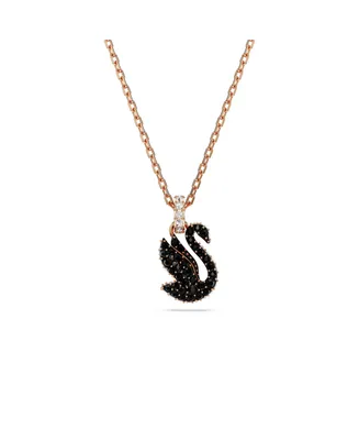 Swarovski Swan, Small, Black, Rose Gold-Tone Iconic Swan Pendant Necklace