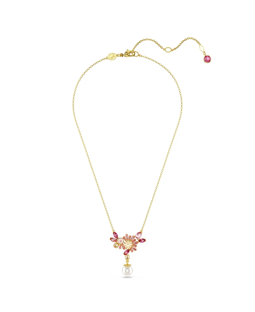 Swarovski Mixed Cuts, Crystal Swarovski Imitation Pearl, Flower, Pink, Gold-Tone Gema Pendant Necklace